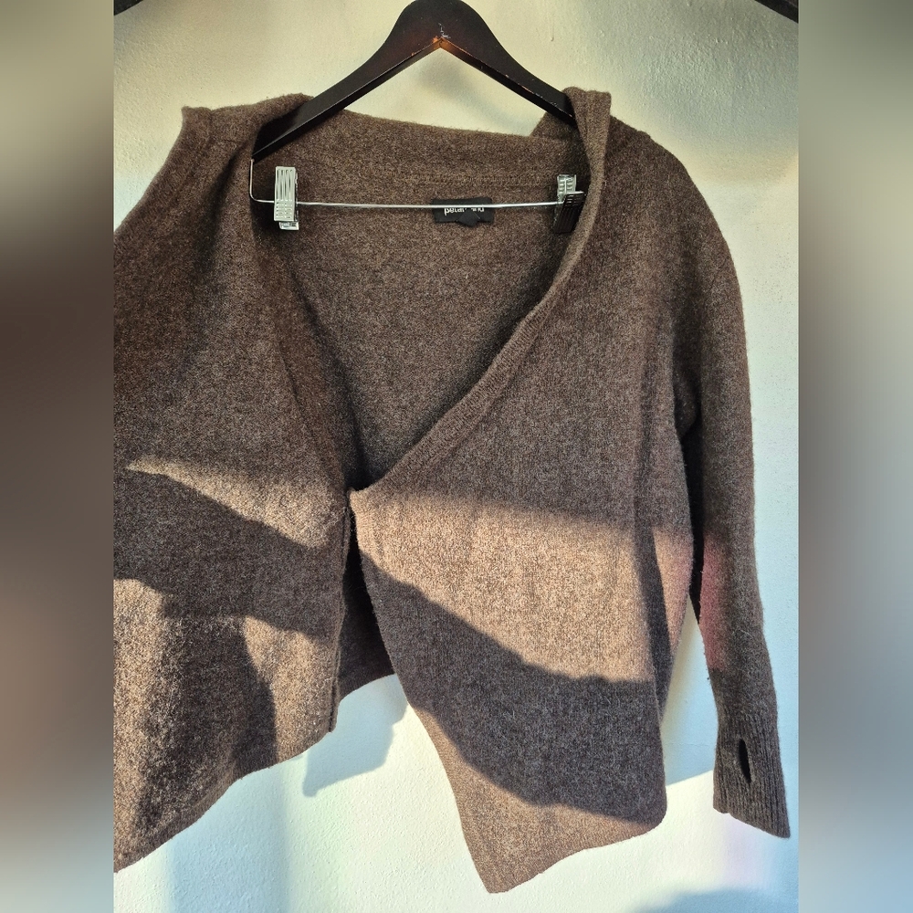 Alpaca / Wool Betabrand Brown Hooded Wrap Sweater - Picture 4 of 11